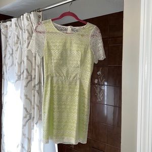 White lace dress with lime green lining